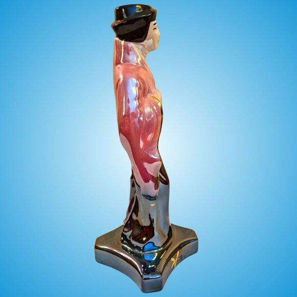 Tall mid-century Hollywood Regency lusterware Chinese pink black gold statuette - Picture 11 of 16